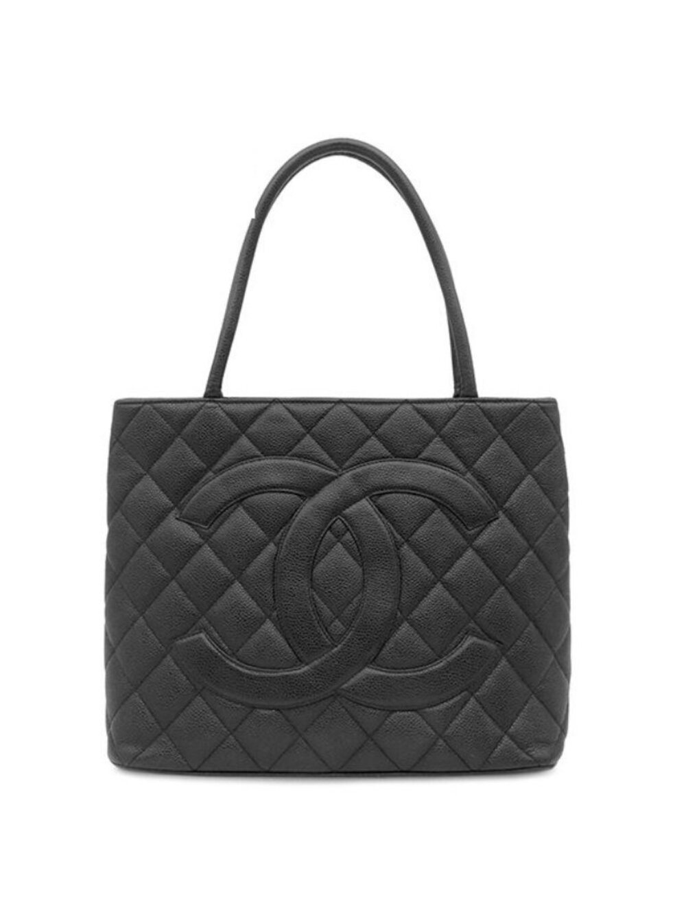 Chanel Tote Reissue Caviar Leather Black Gold CC Logo Shoulder Bag 62